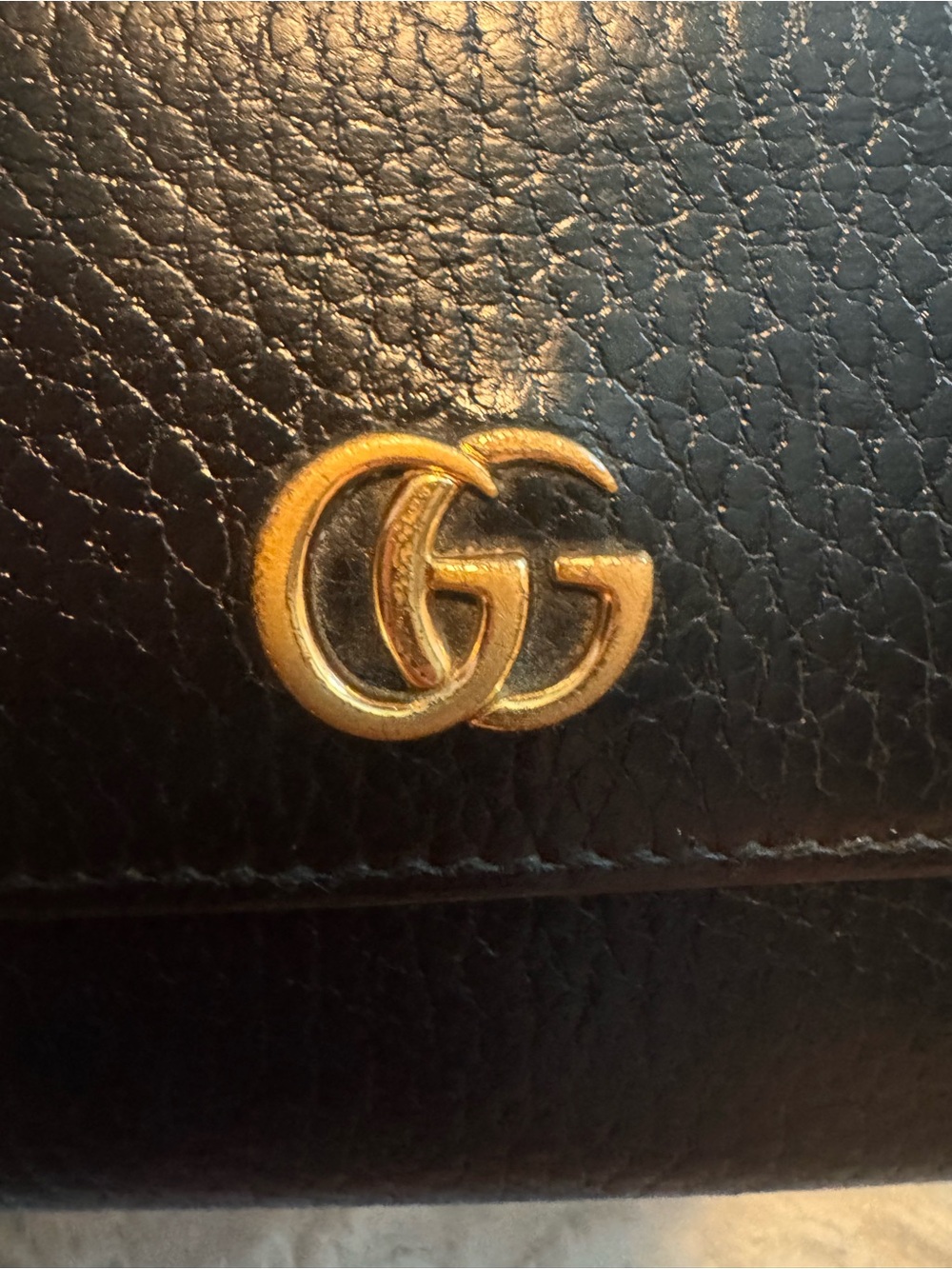 GUCCI Marmont Tri-fold Black Wallet Card Leather Gold - Picture 9 of 9